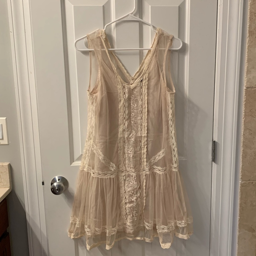 Light airy white lace two layer dress